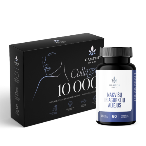 COLLAGEN 10 000+HIALIURONO RŪGŠTIS+VITAMINAS C+NAKVIŠŲ ALIEJUS