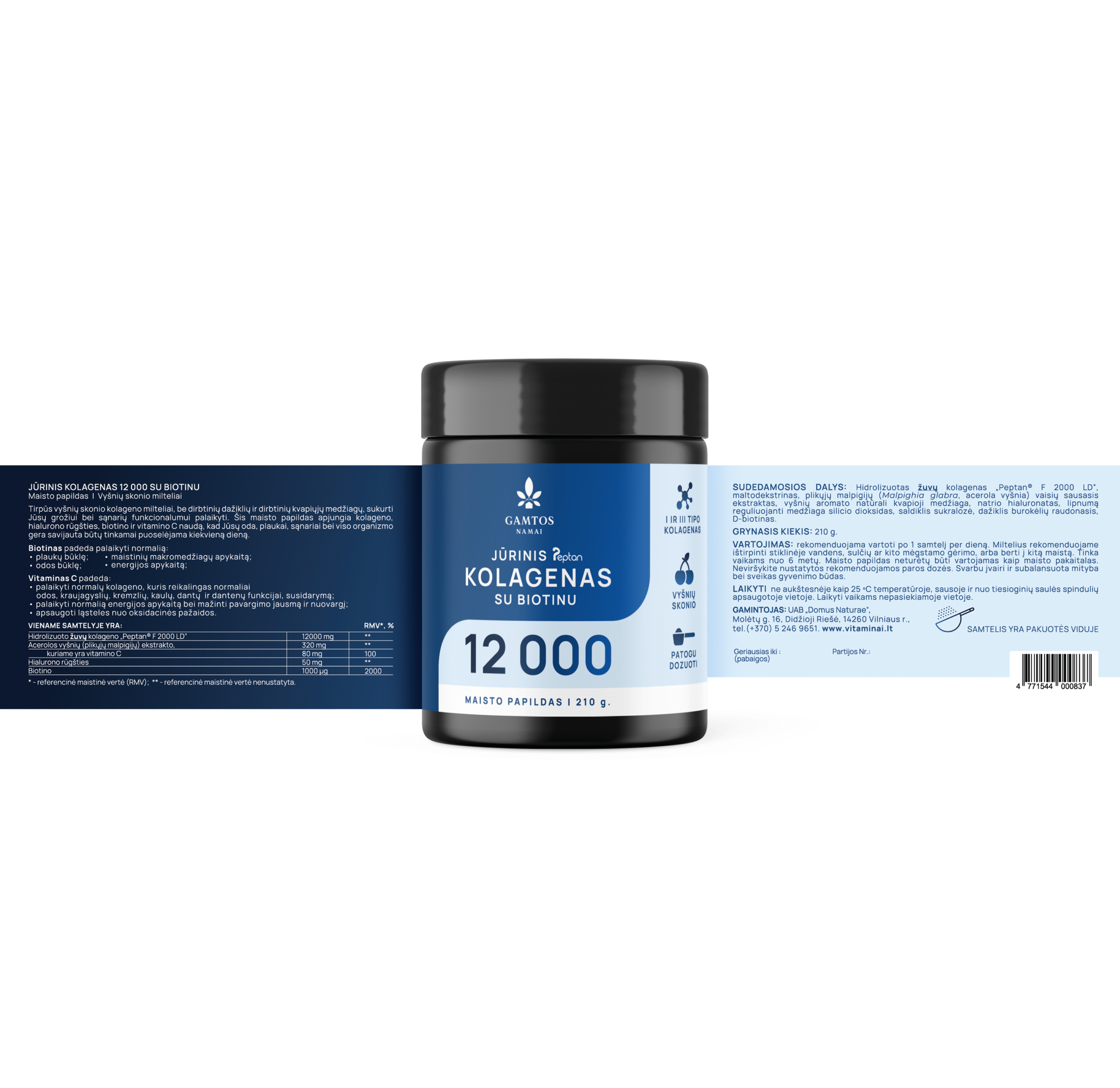 Jūrinis kolagenas PEPTAN® 12 000 su biotinu – melionų skonio