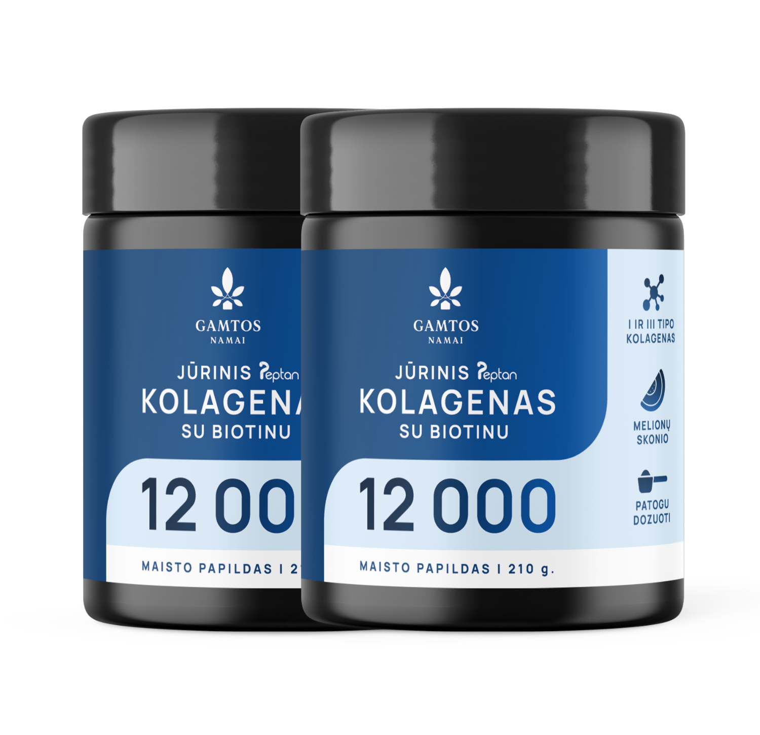 1+1 Jūrinis kolagenas PEPTAN® 12 000 su biotinu – melionų skonio